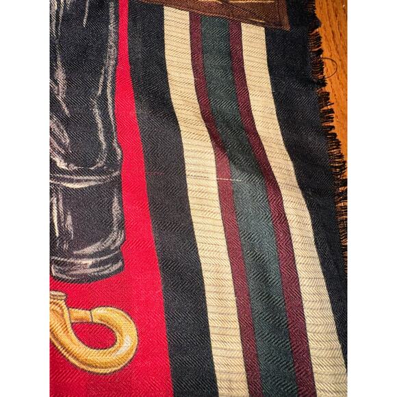 Ralph Lauren equestrian wool Silk horse Scarf Black Red 50x50” large READ - Picture 12 of 16